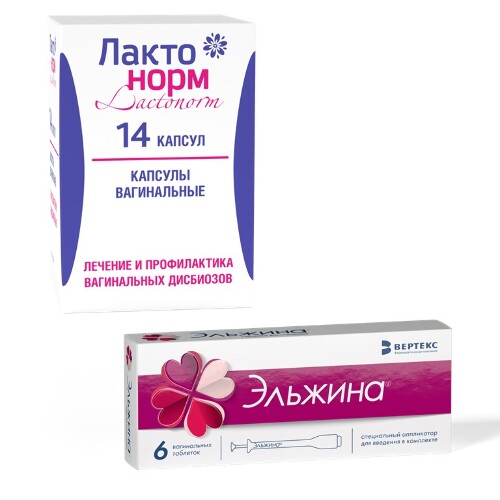 Набор Лактонорм 14 шт. капсулы + Эльжина 500 мг + 65000 МЕ + 3 мг + 100 мг 6 шт. табл. вагинальные