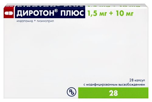 Купить Диротон плюс 1,5 мг + 10 мг 28 шт. капсулы с модифицированным высвобождением цена