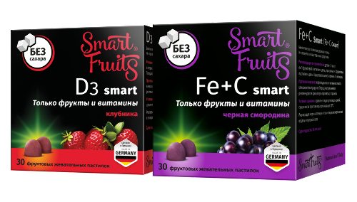 Набор SMART FRUITS D3 СМАРТ 30шт. пастилки жевательные + SMART FRUITS FE+C СМАРТ 30шт. пастилки жевательные