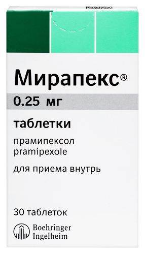 Купить Мирапекс 0,25 мг 30 шт. таблетки цена