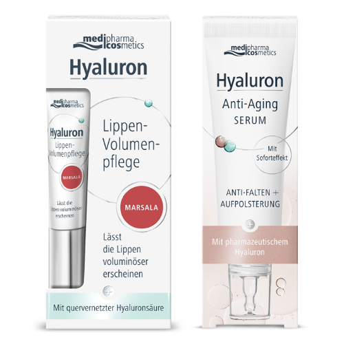 Набор MEDIPHARMA COSMETICS HYALURON: СЫВОРОТКА ДЛЯ ЛИЦА УПРУГОСТЬ + БАЛЬЗАМ ДЛЯ ОБЪЕМА ГУБ МАРСАЛА по специальной цене