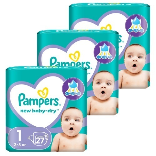 Набор из 3х уп Pampers new baby-dry подгузники размер 1 N27 со скидкой