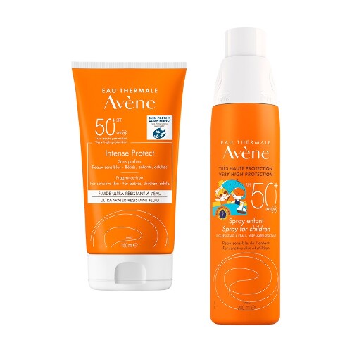 Набор AVENE: INTENCE PROTECT ФЛЮИД СОЛНЦЕЗАЩИТ УЛЬТРА-ВОДОСТОЙКИЙ SPF50+ 150МЛ + СПРЕЙ СОЛНЦЕЗАЩИТ ДЕТСКИЙ SPF50+ Д/ЧУВСТВИТ КОЖ