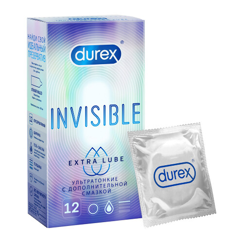 Презервативы Durex Invisible Extra Lube ультратонкие с дополнительной смазкой из натурального латекса для максимальной чувствительности