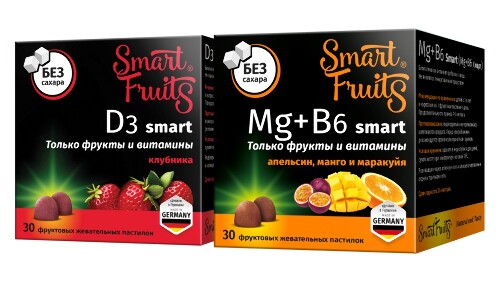 Набор SMART FRUITS D3 СМАРТ 30шт. пастилки жевательные + SMART FRUITS MG+B6 СМАРТ 30шт. пастилки жевательные
