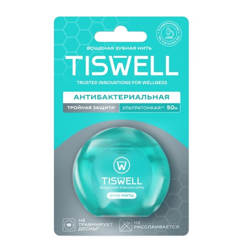 Tiswell зубная нить вощеная с мятным вкусом 50 м