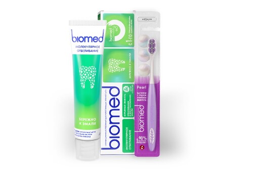 НАБОР BIOMED ЗУБНАЯ ЩЕТКА PEARL WHITE И ЗУБНАЯ ПАСТА HEALTHYWHITE ОГУРЕЦ И МЯТА