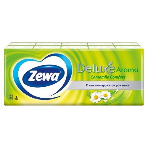 Купить Zewa платочки носовые делюкс/ромашка 10 шт. х 10 цена