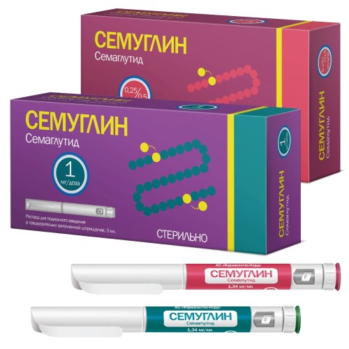 Набор Семуглин 0,001/доза 3мл N1 шприц-ручка+игла №4 + Семуглин 0,25/0,5мг/доза 3мл N1 шприц-ручка+игла N8 со скидкой