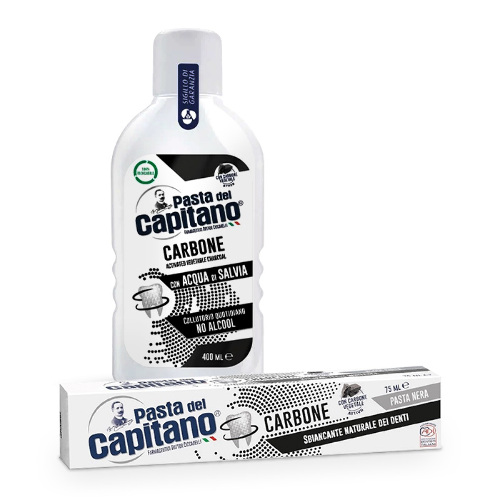 Набор Pasta del Capitano: з/паста с древесным углем 75 мл + ополаскиватель д/рта  по выгодной цене!