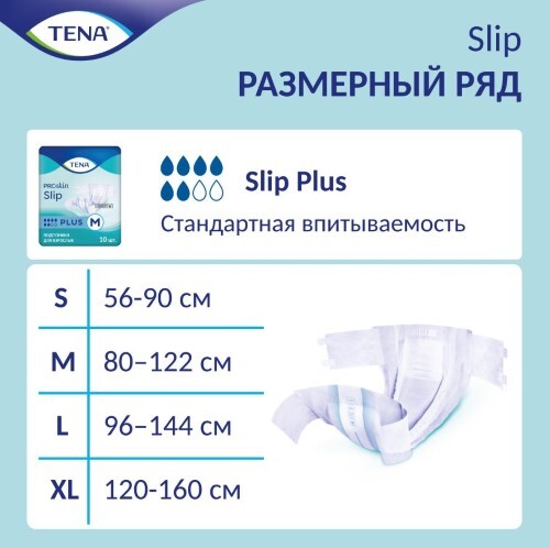 ТЕНА ПОДГУЗНИКИ ДЛЯ ВЗРОСЛЫХ ДЛЯ УХОДА ПРИ НЕДЕРЖАНИИ ТЯЖЕЛОЙ СТЕПЕНИ SLIP PLUS N10, M