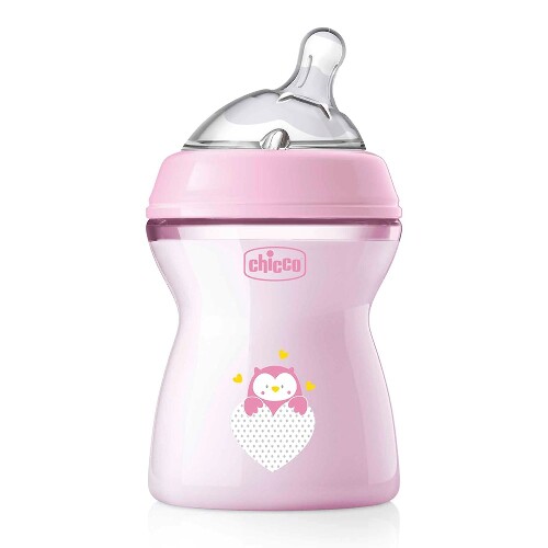 Chicco natural feeling бутылочка полипропиленовая+соска силиконовая с флексорами 2+ 250 мл розовая