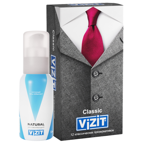 Набор Vizit гель-лубрикант Natural увлажняющий 50 мл + Vizit презерватив classic классические 12 шт.