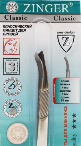 Zinger пинцет скошенный изогнутый b-5561