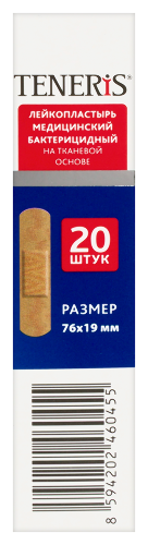 Лейкопластырь teneris медицинский бактерицидный на тканевой основе 7,6х1,9 см 20 шт./ elastic