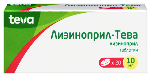 Лизиноприл-тева 10 мг 20 шт. таблетки