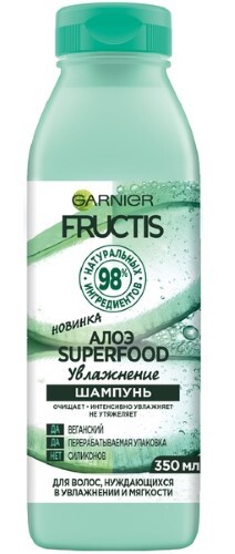 Купить Garnier fructis шампунь для волос нуждающихся в увлажнении и мягкости алоэ superfood увлажнение 350 мл цена
