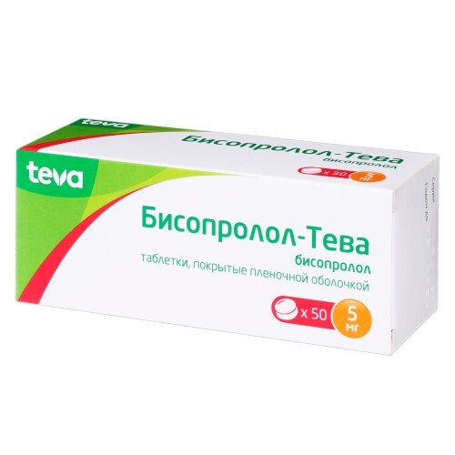 Купить Бисопролол-тева 5 мг 50 шт. таблетки, покрытые пленочной оболочкой цена