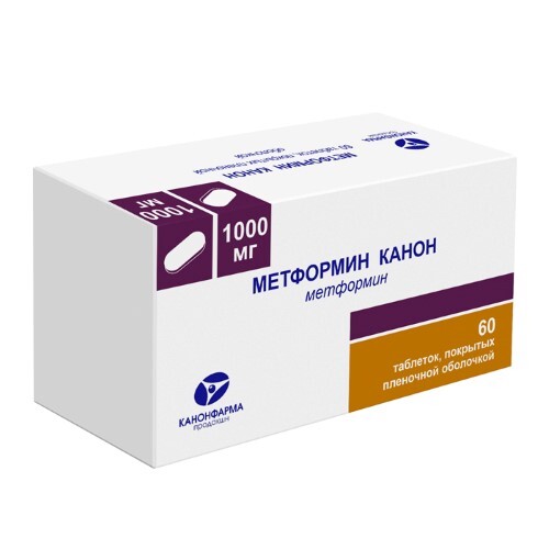 Метформин канон 1 гр 60 шт. блистер таблетки, покрытые пленочной оболочкой