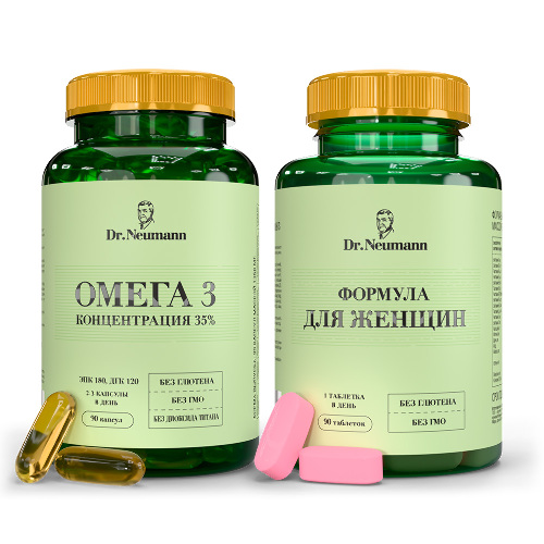 Набор Dr neumann комплекс формула для женщин №90 табл + Dr neumann омега-3 35% №90 капс со скидкой 20%