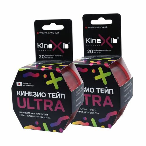 Набор кинезио тейп бинт н/стер адгезивный восстанавливающий Kinexib ultra красный 5смx5м 2 уп. по специальной цене