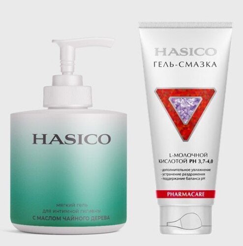 Набор из 2х средств HASICO: гель для интимной гигиены с маслом чайного дерева + ГЕЛЬ-СМАЗКА С L-МОЛОЧНОЙ КИСЛОТОЙ 100 МЛ