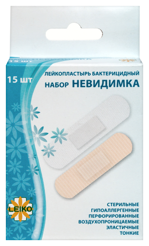 Лейкопластырь leiko (лейко) бактерицидный набор невидимка 15 шт.