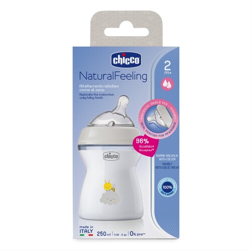 Chicco natural feeling бутылочка полипропиленовая+соска силиконовая с флексорами 2+ 250 мл/нейтральная