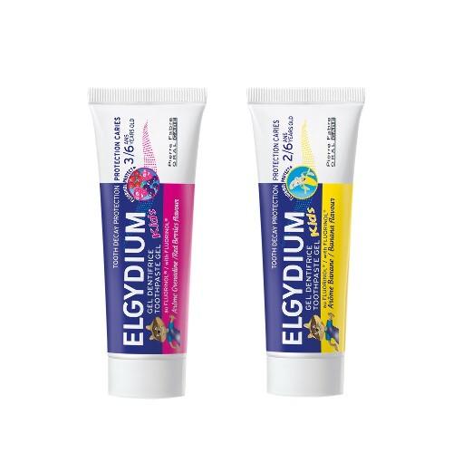 Набор ЭЛЬГИДИУМ ЗУБНАЯ ПАСТА-ГЕЛЬ Д/ДЕТЕЙ ОТ 2 ДО 6 ЛЕТ ЗАЩИТА ОТ КАРИЕСА СО ВКУСОМ БАНАНА 50МЛ + ЭЛЬГИДИУМ ЗУБНАЯ ПАСТА-ГЕЛЬ Д/