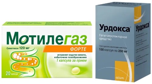 Набор Урдокса 250 мг 100 шт. капсулы + Мотилегаз форте 120 мг 20 шт. Капсулы