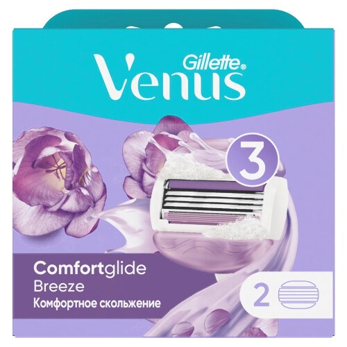 Venus comfortglide breeze сменные кассеты для безопасных бритв 2 шт./с гелевыми подушечками