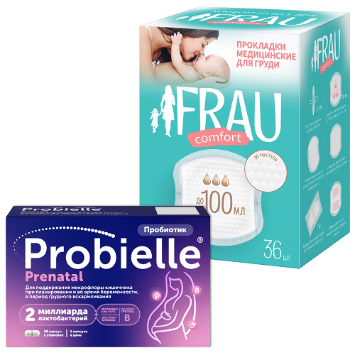 Набор: Frau comfort прокладки для груди + Пробиэль пренатал №30 по 475 мг