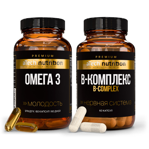 Набор Atech nutrition premium омега 3 №60 капс + Atech nutrition в-комплекс №60 капс со скидкой 20%