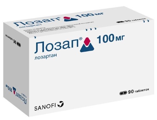 Лозап 100 мг 90 шт. таблетки, покрытые пленочной оболочкой