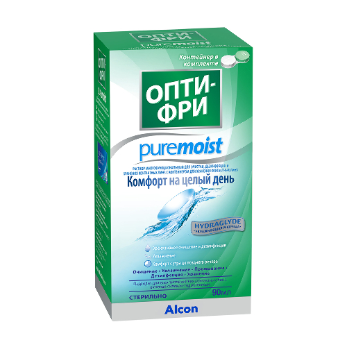 Опти-фри pure moist раствор многофункциональный для очистки дезинфекции и хранения линз 90 мл+контейнер