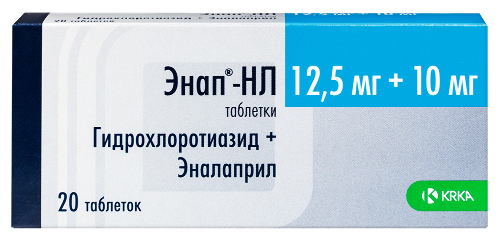 Энап-нл 12,5 мг + 10 мг 20 шт. таблетки