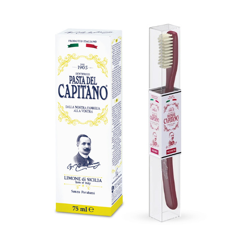 Набор PASTA DEL CAPITANO: зубная паста сицилийский лимон 1905 + зубная щетка красная 1960 - по выгодной цене!