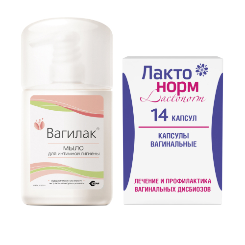 Набор ВАГИЛАК МЫЛО Д/ИНТИМ ГИГИЕН 250МЛ + ЛАКТОНОРМ N14 КАПС ВАГ