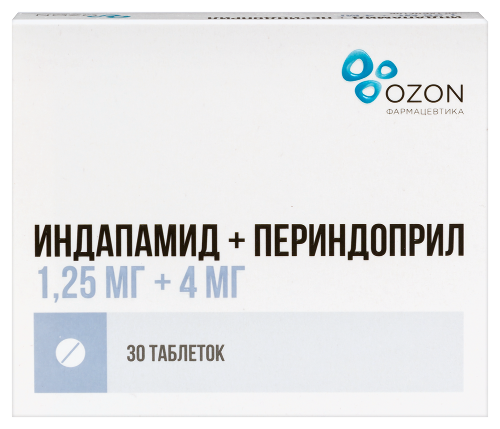 Индапамид+периндоприл 1,25 мг + 4 мг 30 шт. таблетки