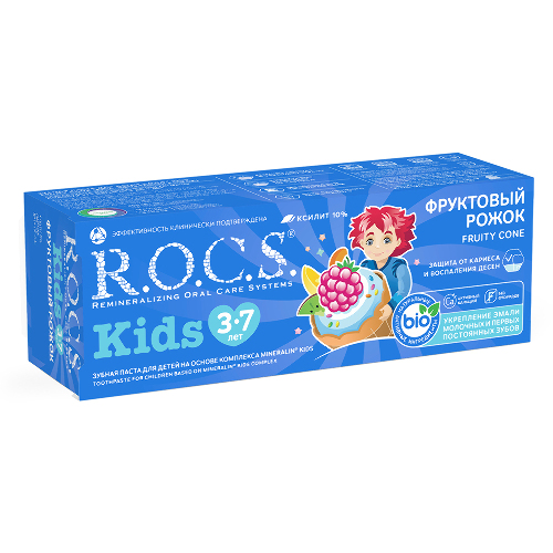 Rocs зубная паста kids фруктовый рожок со вкусом мороженого 45 гр