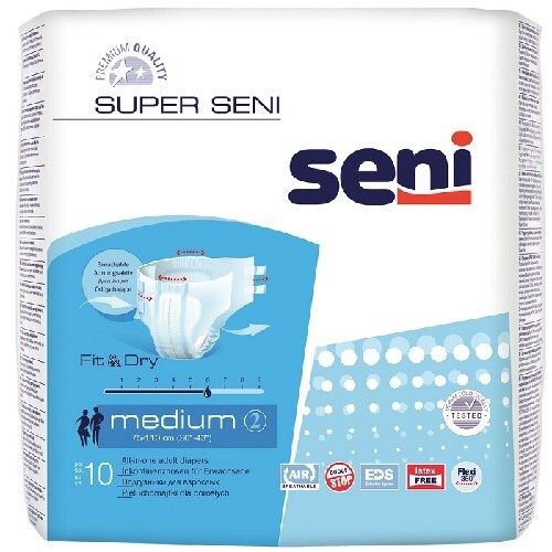 Купить Seni super подгузники для взрослых размер medium обхват талии 75-110 10 шт. цена