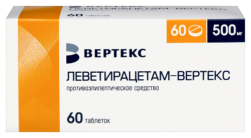 Леветирацетам-вертекс 500 мг 60 шт. блистер таблетки, покрытые пленочной оболочкой