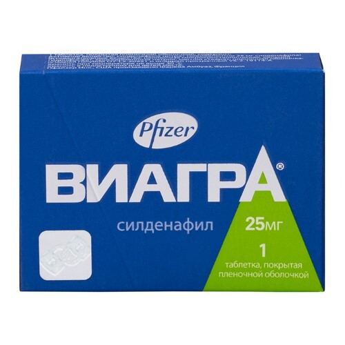 Купить Виагра 25 мг 1 шт. таблетки, покрытые пленочной оболочкой цена