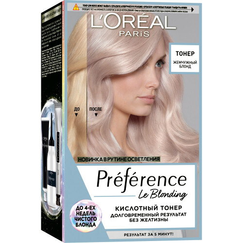 Купить Loreal paris preference тонер кислотный в наборе/тон жемчужный блонд цена