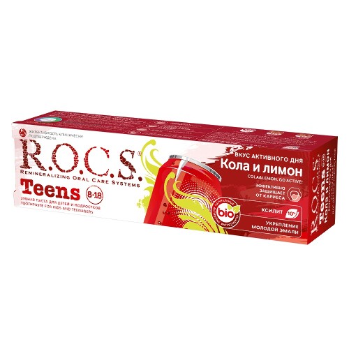 Rocs зубная паста teens вкус активного дня со вкусом колы и лимона 74 гр