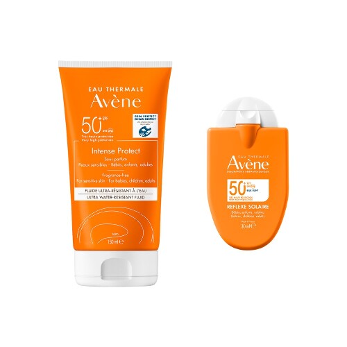 Набор AVENE: INTENCE PROTECT ФЛЮИД СОЛНЦЕЗАЩИТ УЛЬТРА-ВОДОСТОЙКИЙ SPF50+ 150МЛ + СОЛНЦЕЗАЩИТ КОМПАКТ-ЭМУЛЬСИЯ Д/ВСЕЙ СЕМЬИ SPF50