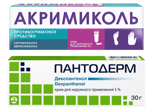 НАБОР АКРИМИКОЛЬ 2% 30,0 КРЕМ Д/НАРУЖ ПРИМ + ПАНТОДЕРМ 5% 30,0 КРЕМ Д/НАРУЖ ПРИМ закажи со скидкой