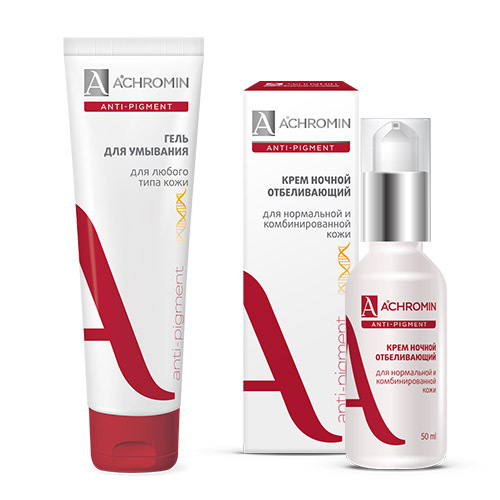 Набор ACHROMIN ANTI-PIGMENT: ночной крем отбеливающий для нормальной и комбинированной кожи + гель для умывания