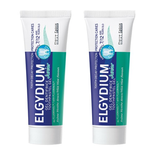 Набор из 2уп ЭЛЬГИДИУМ ЗУБНАЯ ПАСТА-ГЕЛЬ ДЕТСКАЯ ЗАЩИТА ОТ КАРИЕСА ДЖУНИОР С МЯГКИМ ВКУСОМ МЯТЫ 50МЛ