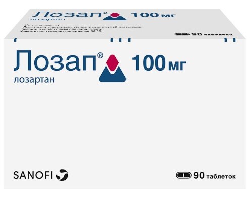 Лозап 100 мг 90 шт. таблетки, покрытые пленочной оболочкой
